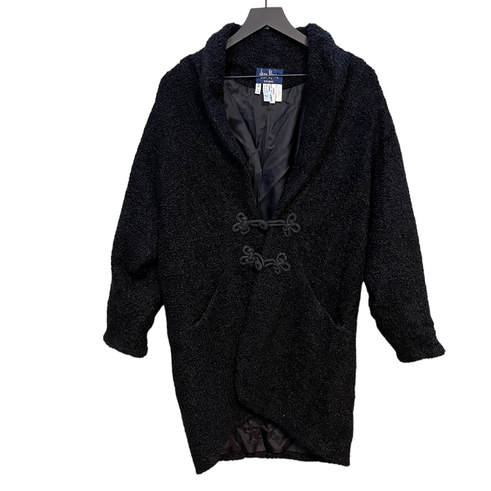 Vintage Black Midi length textured popcorn balloon sleeved trench